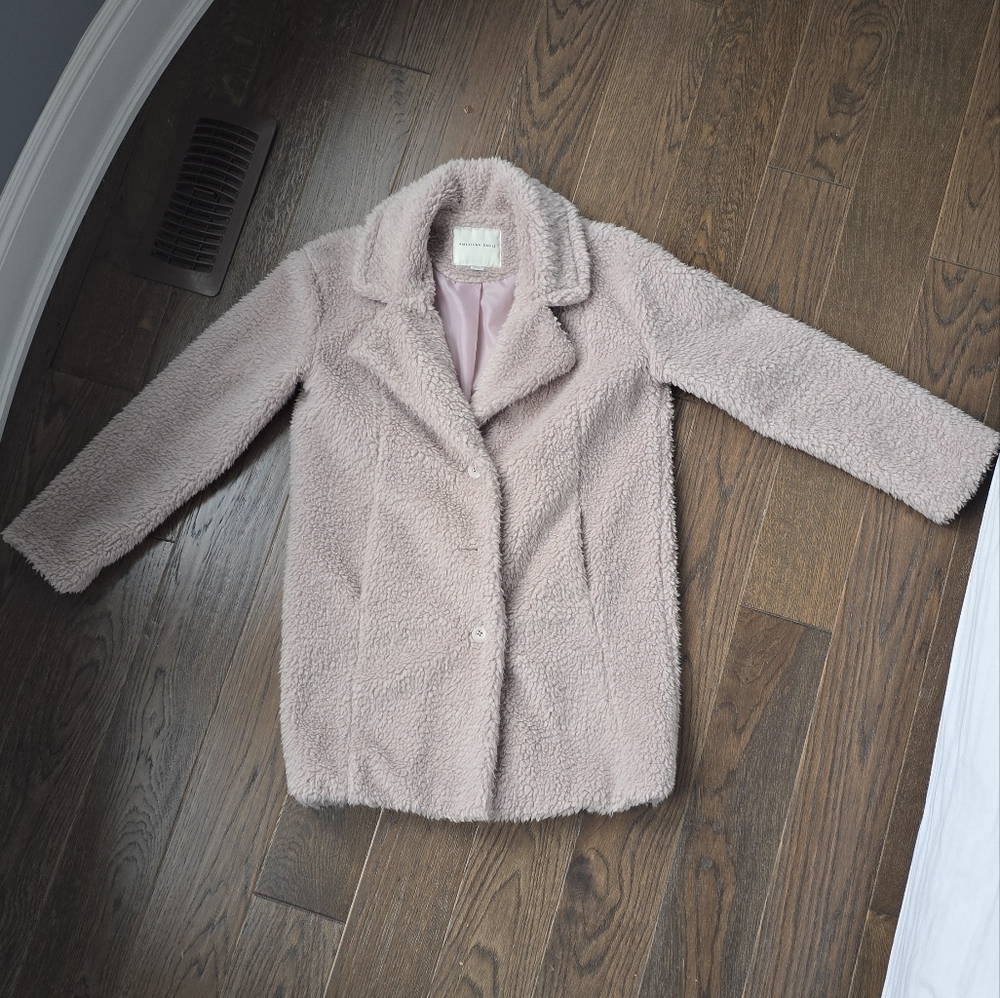 American Eagle Women's Cozy Pink Teddy Coat
